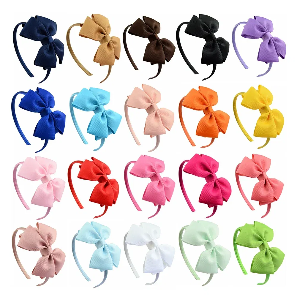 Color: light brown - 1 Piece Ribbon Handmade Hair Bows Hairbands for Baby Girls 20 Colors Cute Bowknot Solid Headband Headwear Baby Hair Accessories