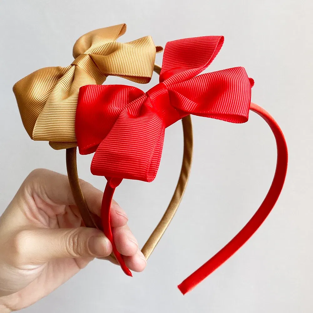 Color: light brown - 1 Piece Ribbon Handmade Hair Bows Hairbands for Baby Girls 20 Colors Cute Bowknot Solid Headband Headwear Baby Hair Accessories