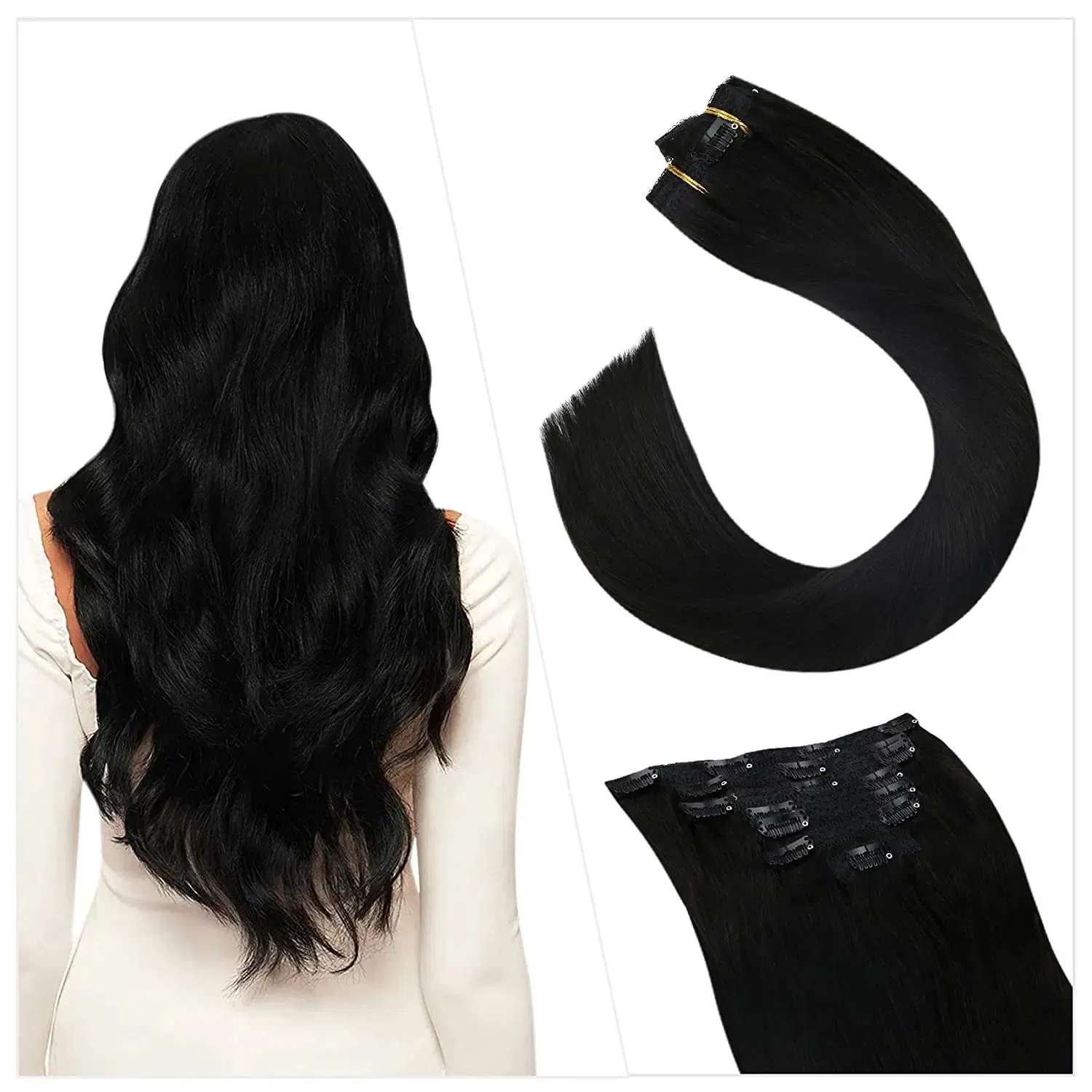 Color: Fuschia, Length: 16 inches, Weight Per Package: 120g/Set - [16 Colors] Ugeat Clip in Hair Extensions Human Hair 14-22" Double Weft Remy Hair Full Head Clip in Extensions for Woman 7Pcs