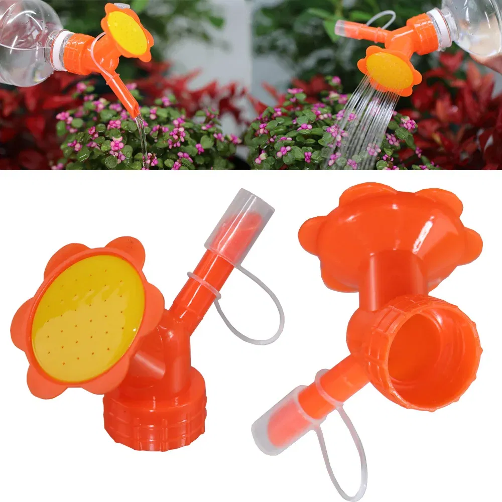 Color: Yellow - 2 in 1 Bottle Cap Sprinkler Dual Nozzle Watering Spout Double Bottle Head Can Watering Nozzle Bonsai Garden Mini Irrigation Tool