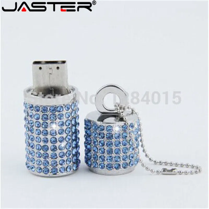 Color: Pink, Capacity: 4GB - JASTER Crystal cylindrical USB Flash Drive  fashion metal diamond pen driveu disk pendrive 4GB 8GB 16GB 32GB 64GB memory stick