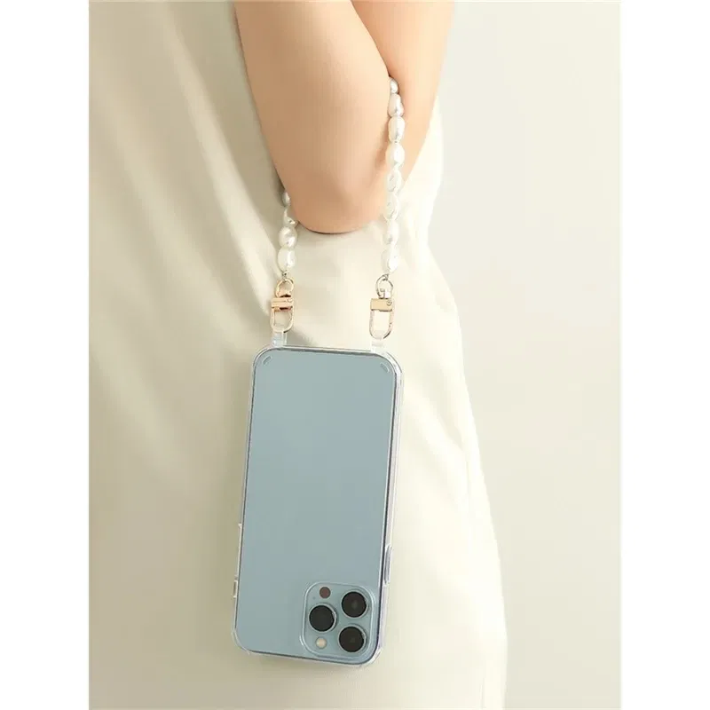 Color: Maroon, Bundle: Case & Strap, Material: ABS - Pearl Bracelet Wrist Chain Phone Case For iPhone 13 12 11 14 15 Pro Max XR X XS Mini 7 8 Plus SE Transparent Hard Acrylic Cover