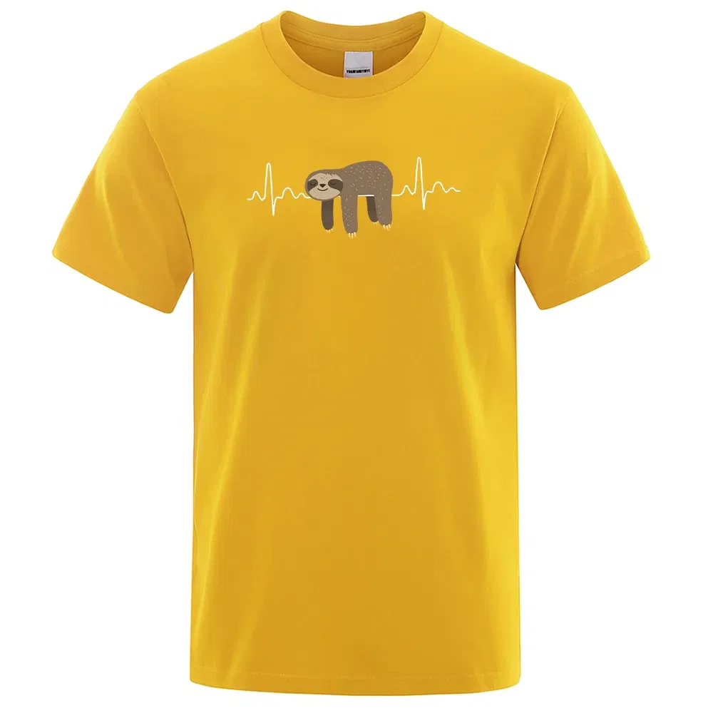 Color: Yellow, Size: XXL - Sloth Resting On Tummy Printing Mans T Shirts Crewneck Soft T-Shirts Comfortable S-XXXL Tee Shirts Oversized Casual T-Shirt Man