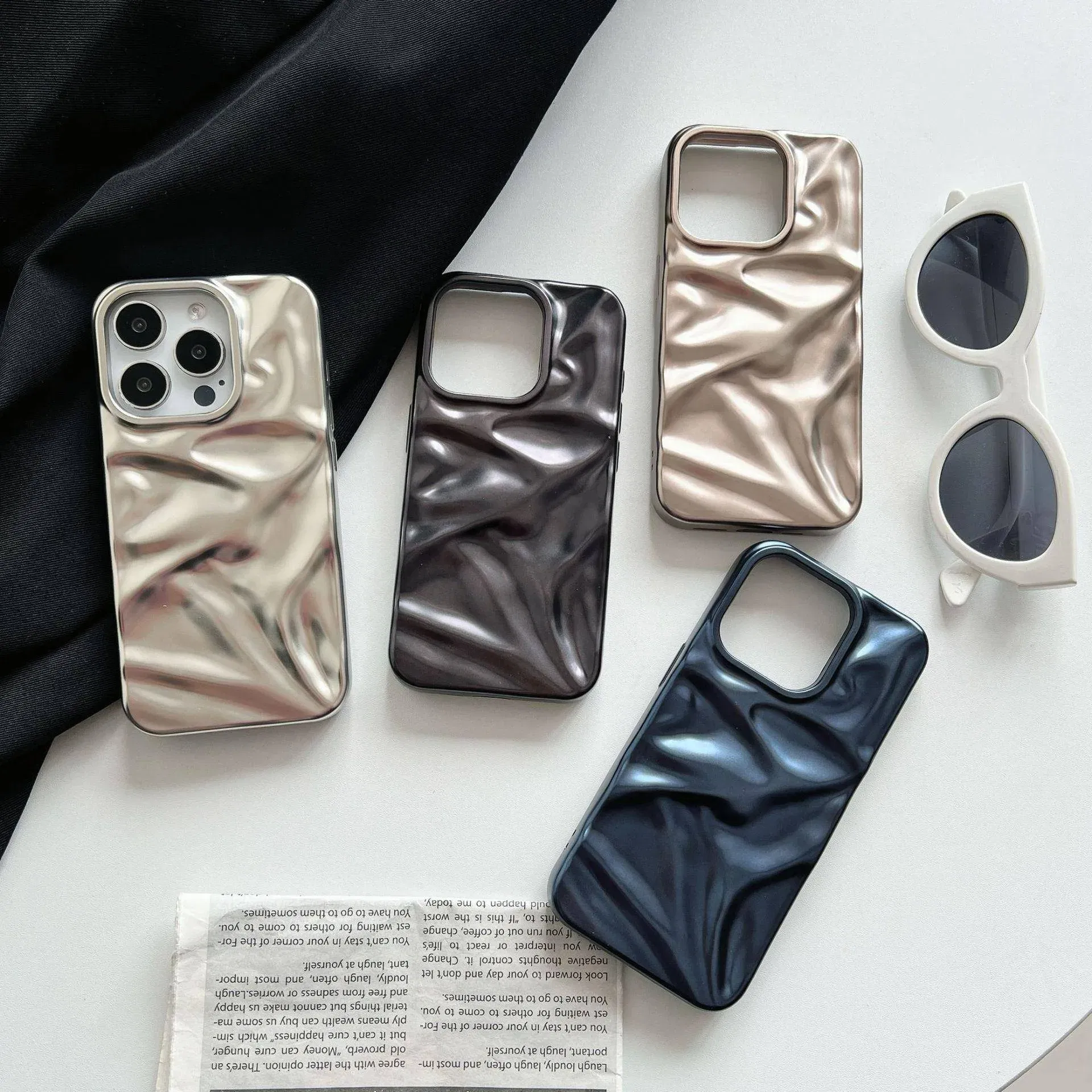 Color: Dark Brown, Compatibility by Model: iPhone 13 Pro - Soft Matte 3D Wavy Pattern Phone Case For iPhone 16 17 ProMax 17 Air 15 14 Plus 13 12 Pro Max 11 ins Water Ripple Creative Cover