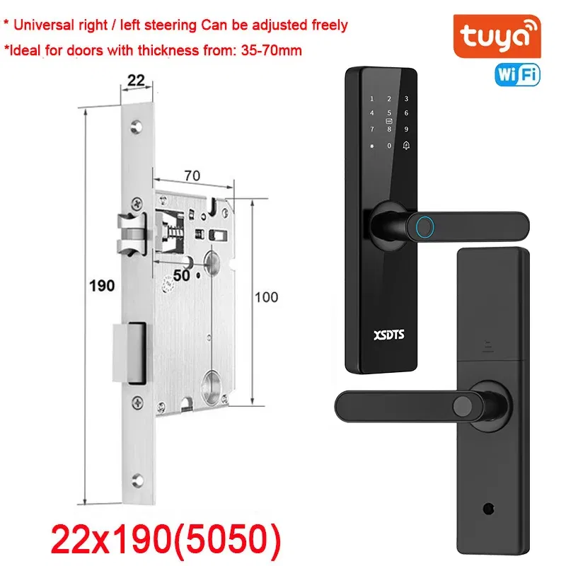 Color: Frosted Black, Ships From: CHINA - New! Tuya Wifi Electronic Smart Door Lock With Biometric Fingerprint / Smart Card / Password / Key Unlock/ USB Emergency Charge