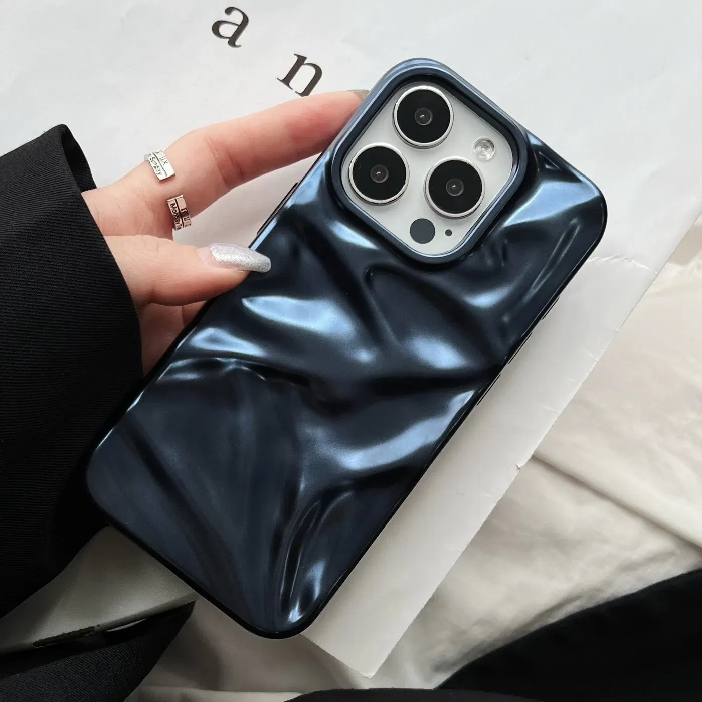 Color: black, Compatibility by Model: iPhone 12 Pro Max - Soft Matte 3D Wavy Pattern Phone Case For iPhone 16 17 ProMax 17 Air 15 14 Plus 13 12 Pro Max 11 ins Water Ripple Creative Cover