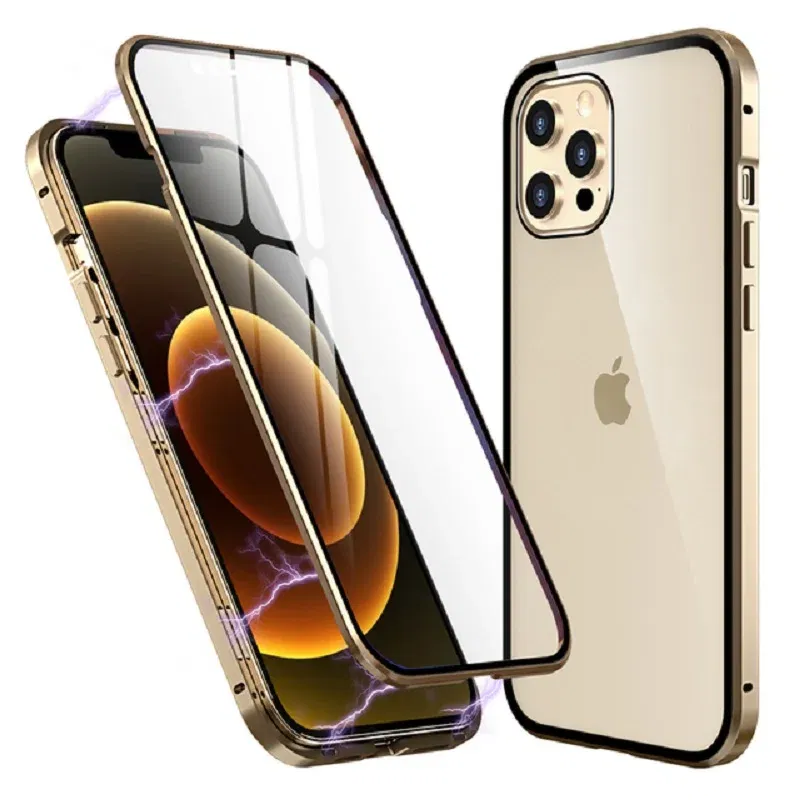 Color: Green, Material: Silicon - Magnetic Metal Case For iPhone 15 14 13 12 11 Pro 14Pro Max XS X XR 7 8 14Plus 12 Mini SE 2020 Double Sided Tempered Glass Cover
