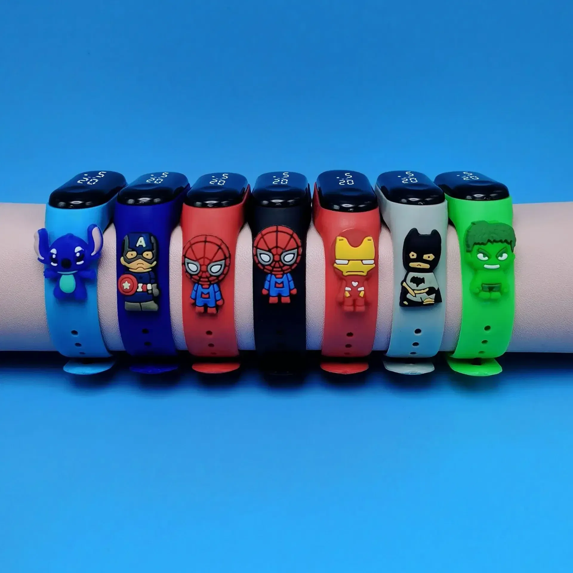 Color: light green - Disney Stitch LED Waterproof Kids Digital Watch Spiderman Hulk Children Watch Sports Touch Electronic Kids Gifts