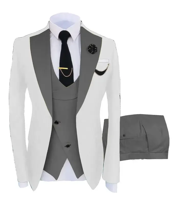 Color: Burgundy, Size: XXL - 3pcs Men Coat Business Formal Slim Fit Suit Costumes Pour Homme Set Party Vest Pants Wedding Blazer Verde Hombre Terno Masculino