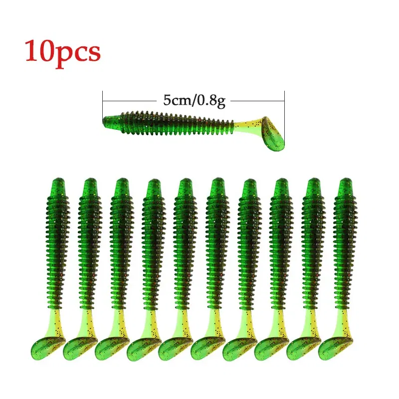 Color: PURPLE, Size: 55mm - 10pcs/lot Fishing Lure 50mm 0.8g Soft Rubber Bait Jig Wobbler Soft Worm Carp Fishing Bait Artificial Silicone Swimbait