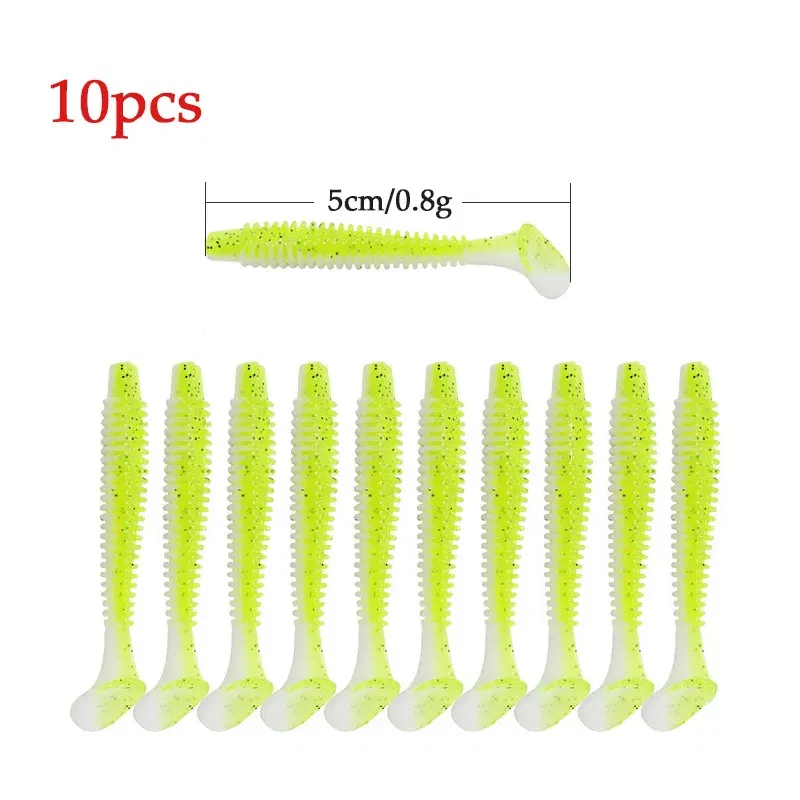 Color: PURPLE, Size: 55mm - 10pcs/lot Fishing Lure 50mm 0.8g Soft Rubber Bait Jig Wobbler Soft Worm Carp Fishing Bait Artificial Silicone Swimbait