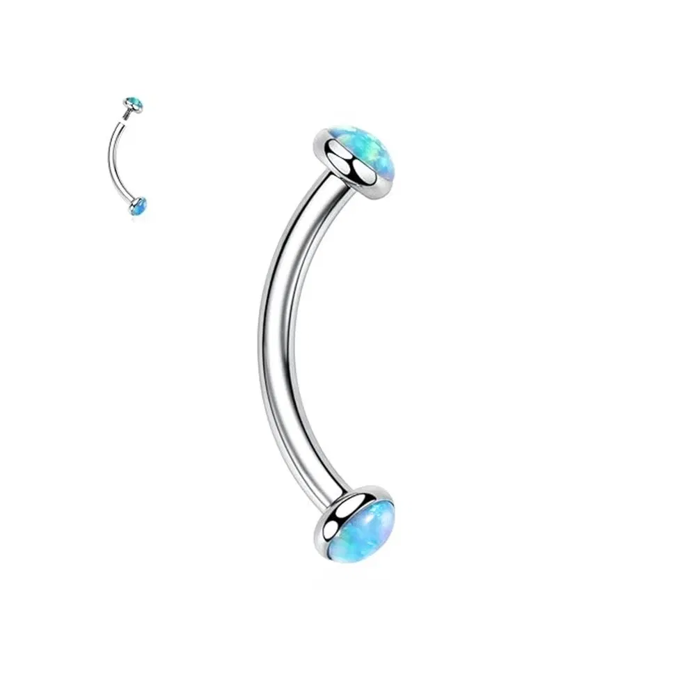 Metal color: Imitation Rhodium Plated, Main Stone Color: black - 3/4/5mm Opal Steel Eyebrow Ring Internally Threaded 6mm -14mm Bar Curved Barbell Monroe Lip Stud Ear Tragus Piercing