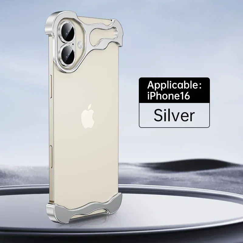 Color: black, Material: Silicon - Aluminum Metal Rimless Phone Case for iPhone 16 15 14 Plus 13 12 Pro Max Lens Protective Film Hollow Logo Cooling Accessory Case