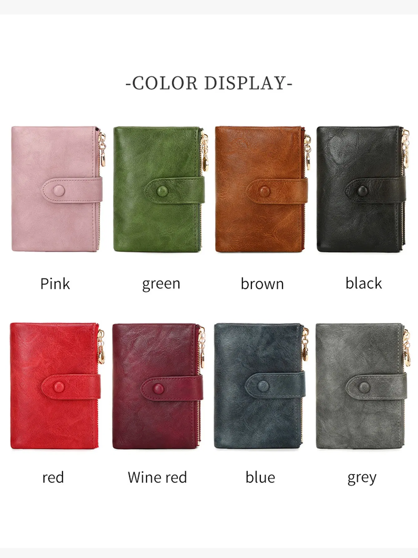 Color: Red - Minimalist Women's Wallet Short Three Layer Large Capacity Double Zipper Card Holder ID Card Credit Bank Card Holder Money Bag