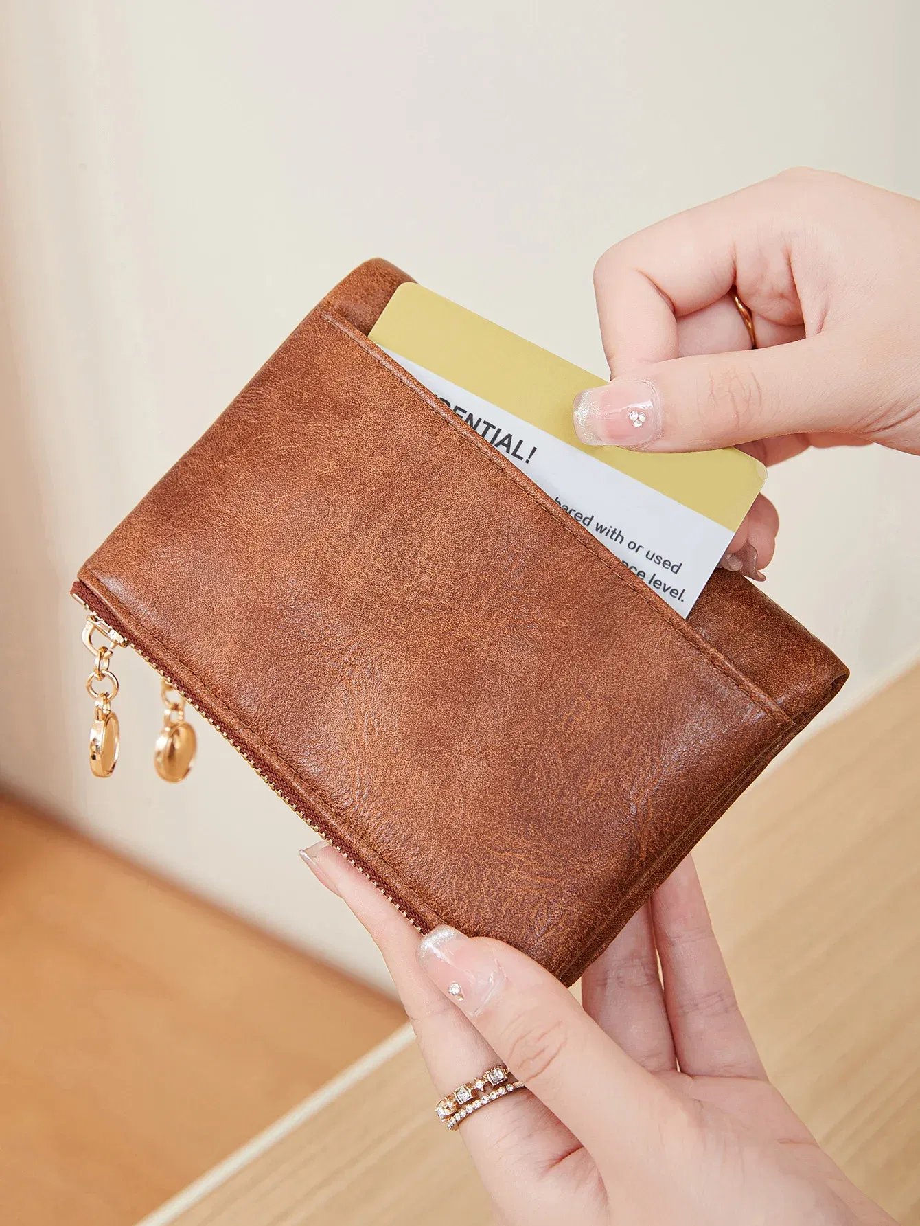 Color: Red - Minimalist Women's Wallet Short Three Layer Large Capacity Double Zipper Card Holder ID Card Credit Bank Card Holder Money Bag