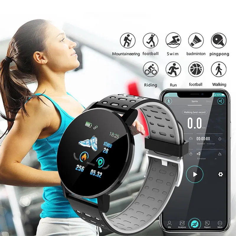 Color: black - 119S Smartwatch Bluetooth Smart Watch Men Blood Pressure Women Smart Band Clock Sports Fitness Tracker Watch For Android IOS