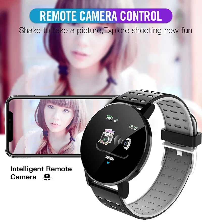 Color: black - 119S Smartwatch Bluetooth Smart Watch Men Blood Pressure Women Smart Band Clock Sports Fitness Tracker Watch For Android IOS