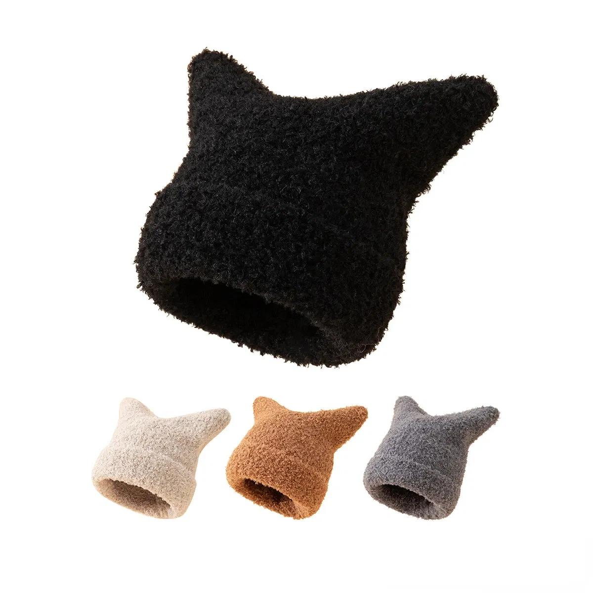 Color: Black, Size: One Size - Harajuku Beanie Hat for Women Girls Punk Gothic Cat Ear Knitted Hat Autumn and Winter Warm Striped Knitted Wool Cap