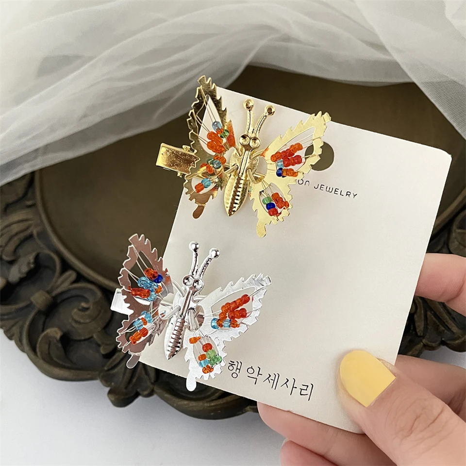 Color: GRAY - New Metal Gold Hollow Butterfly Hairpins For Women Girls Handmade Hair Ornament Clip Barrette Headband Fashion Hair Accessories