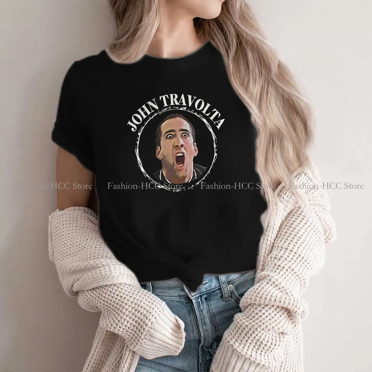 Color: black, Size: S - Face Off Casual Polyester TShirt Nicolas  Cage Creative Tops Casual T Shirt Female