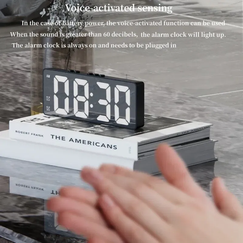Color: black - LED Alarm Clock Electronic Student Digital Clock Voice Control Dual Snooze 12/24H Dual Alarms Temperature Mute Table Clock