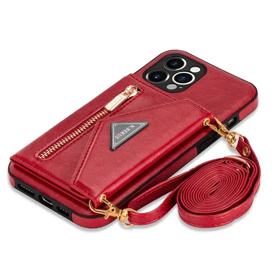 Color: Pink, Material: tpu - Wallet Side Card Zipper Flip Crossbody Leather Case For iPhone 15 14 Pro Max 13 Mini 12 11 SE 2022 2020 X XS XR 8 7 6 6s Plus