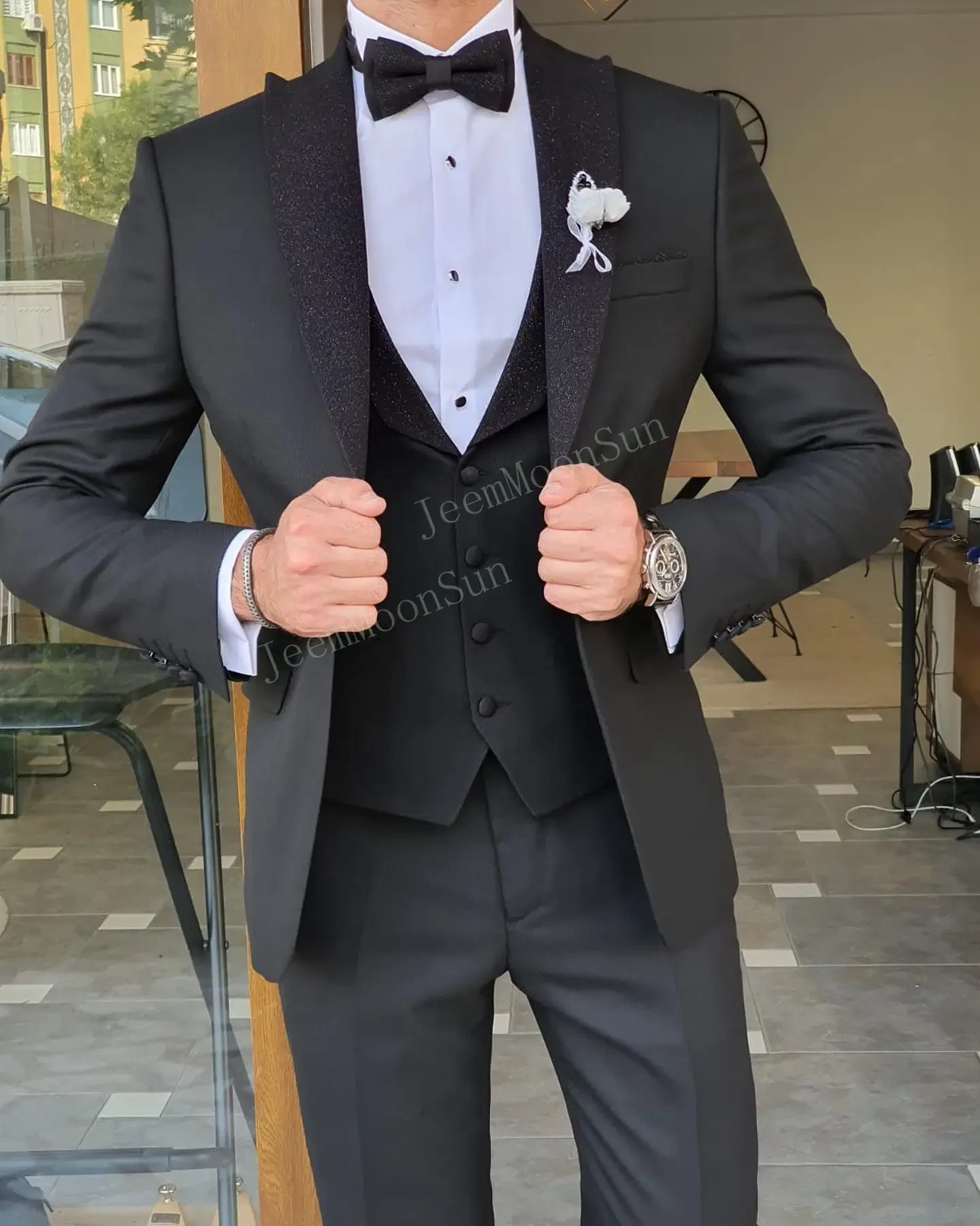 Color: Navy Blue, Size: M, Ships From: CHINA - 3 Pieces New White Men's Suit 2022  Peak Lapel Slim Fit Casual Tuxedos Groom Tailor Made Terno Masculino (Blazer+Pants+Vest)