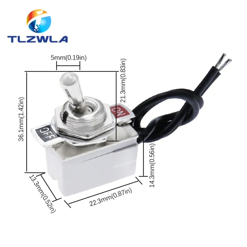 Color: Dark Grey - AC 3A 250V 6A 125V On/Off Prewired Standard Toggle Switch With Wire Cable KNS-1 SPST Contacts Switch Electrical Equipment