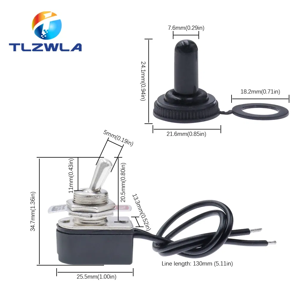 Color: Dark Grey - AC 3A 250V 6A 125V On/Off Prewired Standard Toggle Switch With Wire Cable KNS-1 SPST Contacts Switch Electrical Equipment