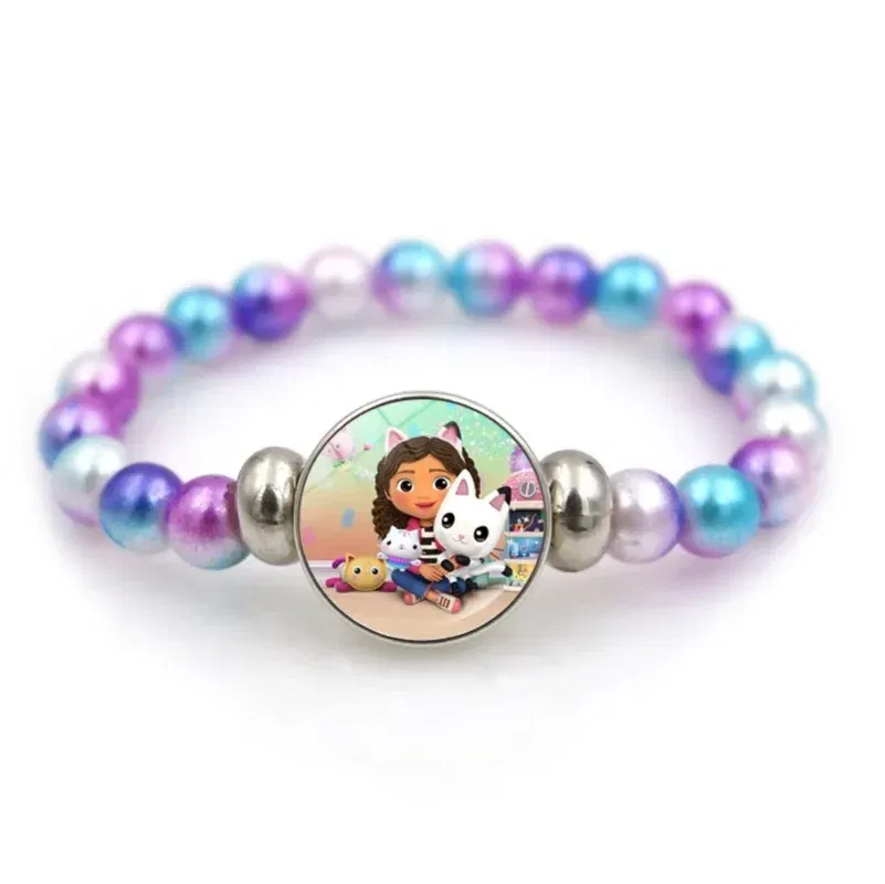 Color: Burgundy, Size: 40cm - Gabby Dollhouse Bracelet Fashion Beaded Wristband Cartoon Anime Jewelry Accessories Kids Girls Boys Birthday Baby Shower Gift