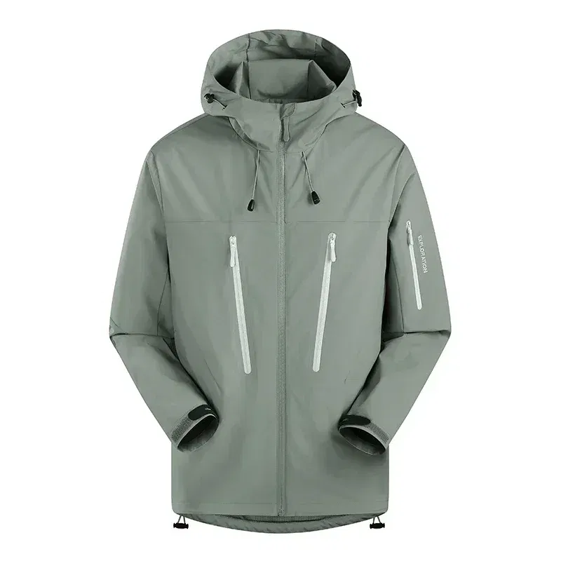 Color: green, Size: L - Spring Autumn Men's Windbreaker Fashion Outdoor Mountaineering Travel Windproof Waterproof Hooded Jacket Slim Fit Versatile Coat