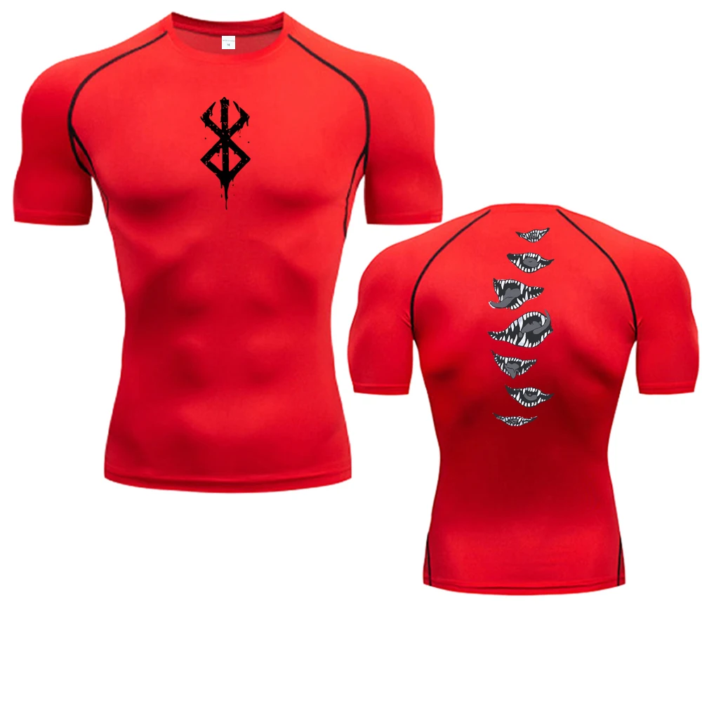 Color: Pink, Size: XXXL - 2024Anime Berserk Guts Men's Compression Shirt Fitness Sport Running Tight Gym TShirts Athletic Quick Dry Tops Tee Summer