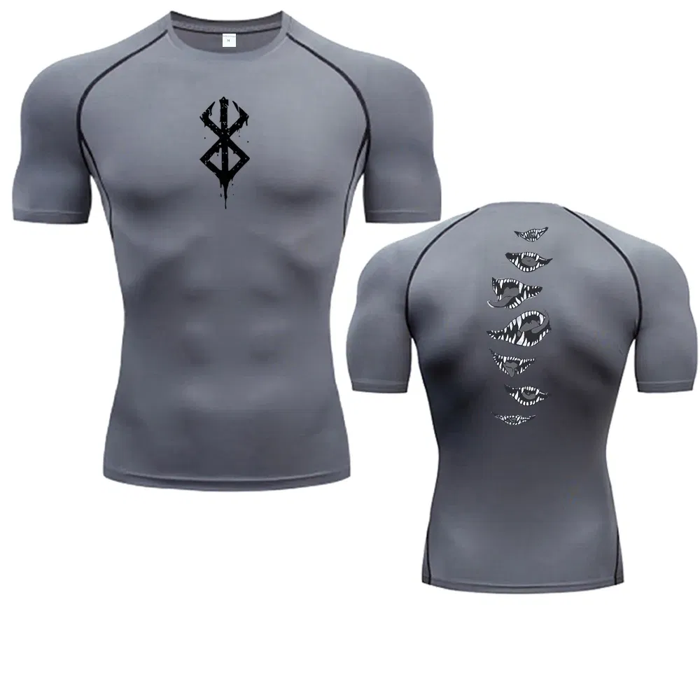 Color: Pink, Size: XXXL - 2024Anime Berserk Guts Men's Compression Shirt Fitness Sport Running Tight Gym TShirts Athletic Quick Dry Tops Tee Summer