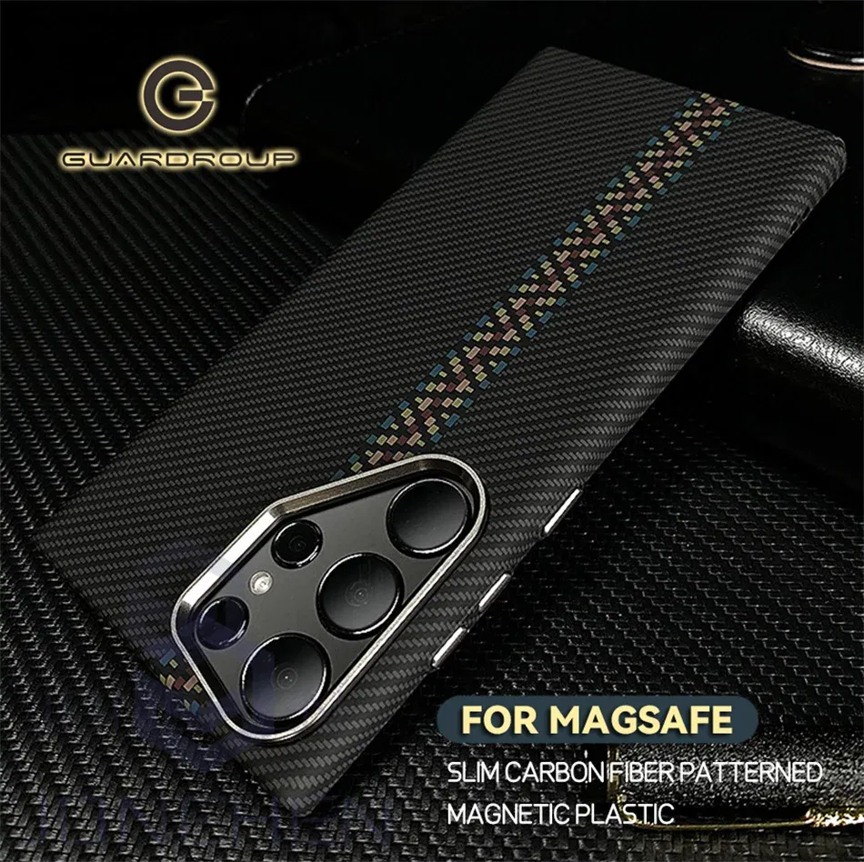 Color: SKY BLUE, Material: PC - Carbon Fibre 3D Relief For MagSafe Case For Samsung Galaxy S24 Ultra S23 Plus Wireless Charge Hard PC Shockproof Magnetic Cover