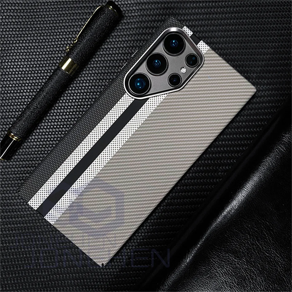 Color: SKY BLUE, Material: PC - Carbon Fibre 3D Relief For MagSafe Case For Samsung Galaxy S24 Ultra S23 Plus Wireless Charge Hard PC Shockproof Magnetic Cover