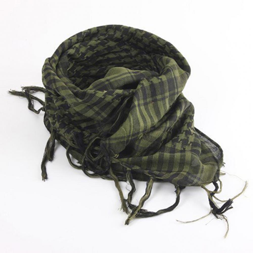 Color: Khaki - Scarf Army with Tassel for Men Women Scarf Mask Scarf Unisex Lightweight Plaid Pattern Cotton Keffiyeh Scarf for Winter