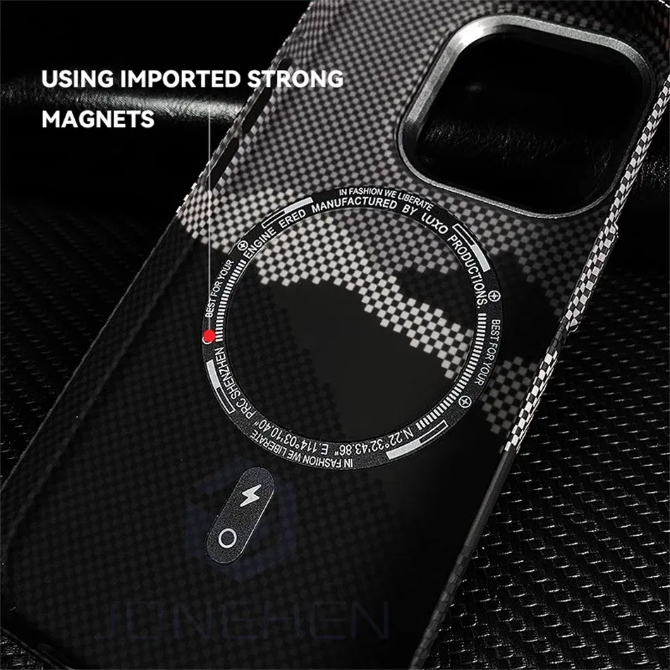 Color: Beige, Material: PVC - Luxury Alloy Lens 3D Relief Peak Carbon Fibre Pattern Case For iPhone 13 14 15 16 Pro Max Slim Shockproof PC Cover For Magsafe