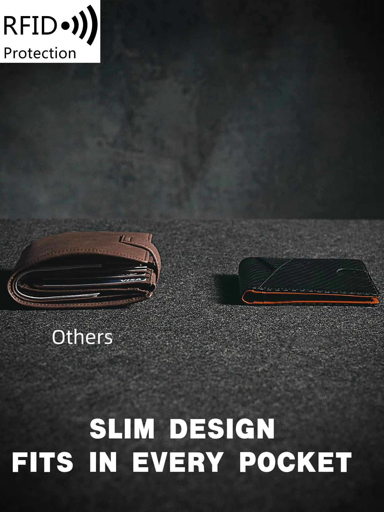 Color: Dark Grey - RFID Carbon Fiber Ultra-thin Trifold Wallet Simple Front Pocket Design Wallet Multi-function Portable 8 Card Slots Men's Wallet