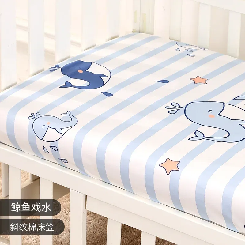 Color: green - 130cm * 70cm Cotton Crib Top Baby Bed Cover Child Infant Newborn Mattress Cover Twill Cotton Bedding