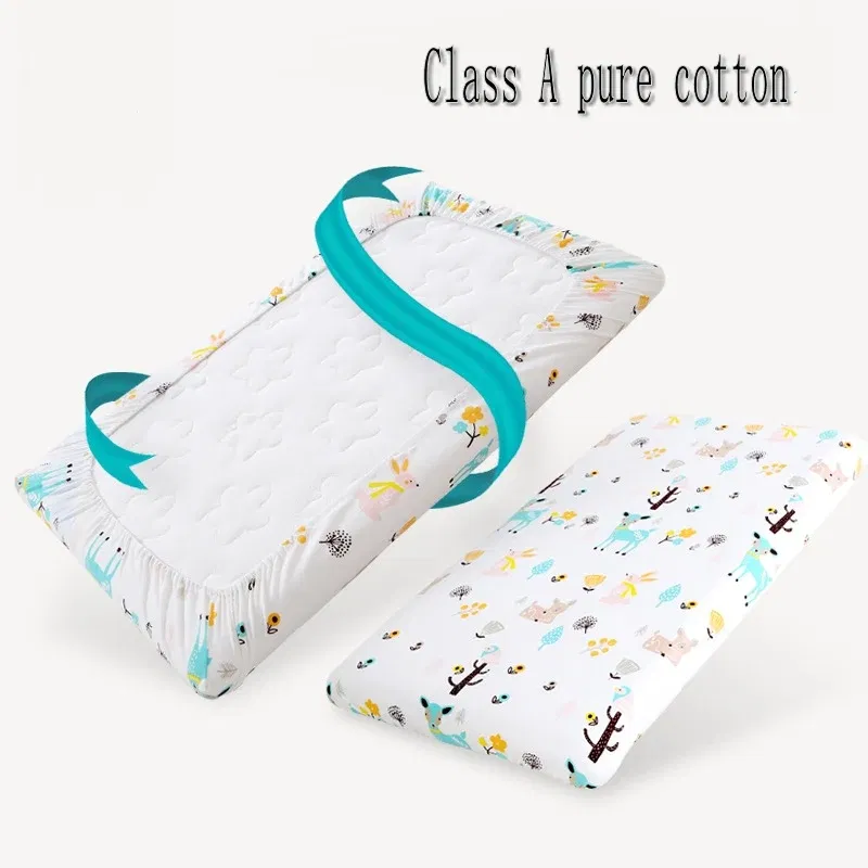 Color: green - 130cm * 70cm Cotton Crib Top Baby Bed Cover Child Infant Newborn Mattress Cover Twill Cotton Bedding