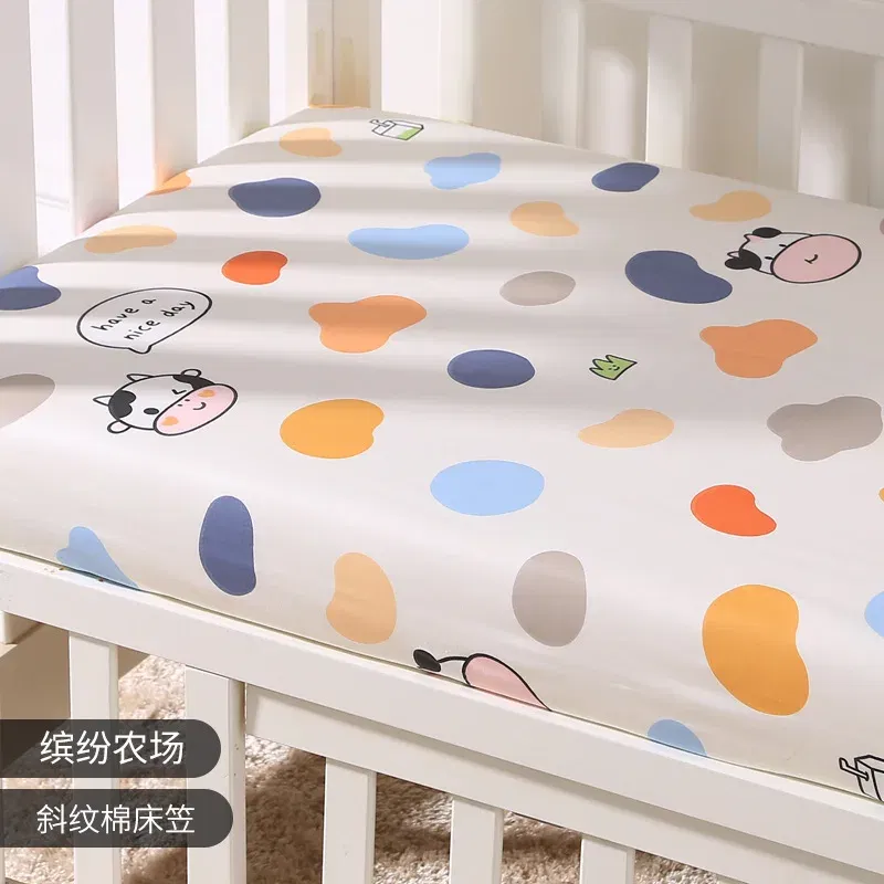 Color: green - 130cm * 70cm Cotton Crib Top Baby Bed Cover Child Infant Newborn Mattress Cover Twill Cotton Bedding