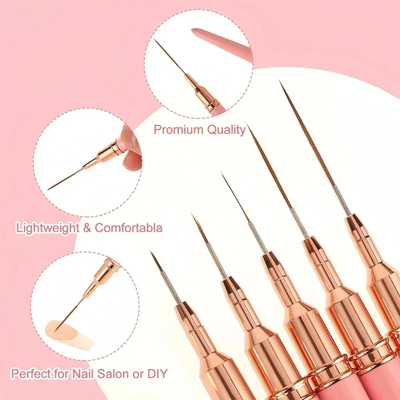Color: VIOLET/?«?—?…° - 1Pcs French Stripe Nail Art Liner Brush Set Pink Tips Ultra-thin Line Drawing Pen Carved UV Gel Painting Brushes Manicure Tools