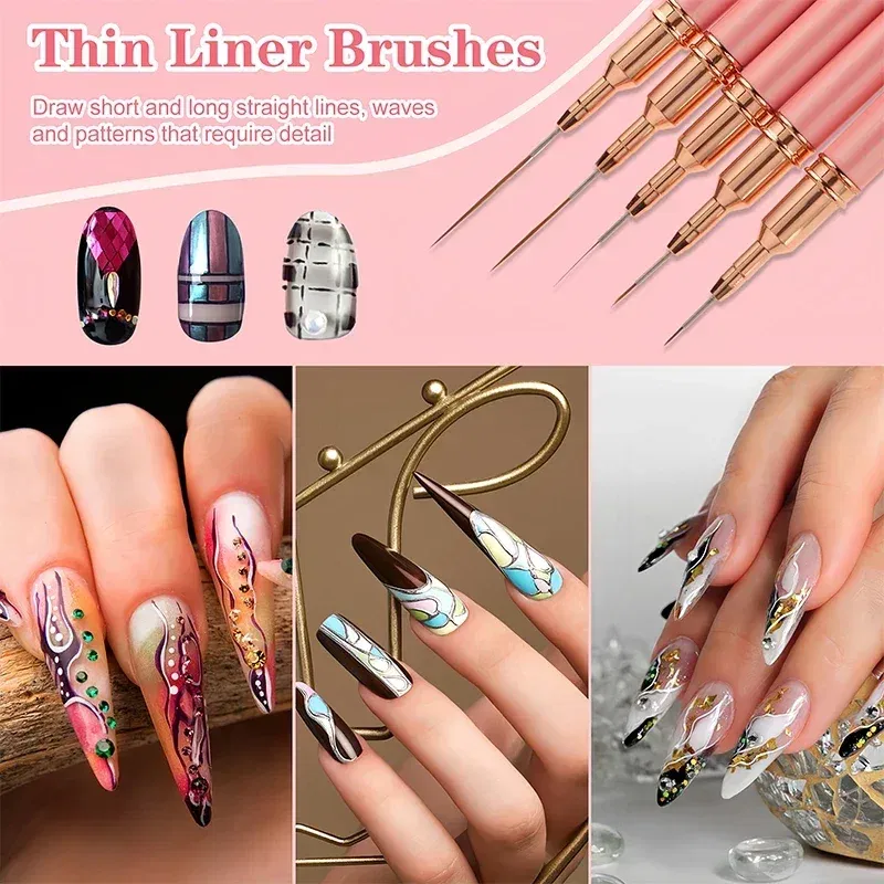 Color: VIOLET/?«?—?…° - 1Pcs French Stripe Nail Art Liner Brush Set Pink Tips Ultra-thin Line Drawing Pen Carved UV Gel Painting Brushes Manicure Tools
