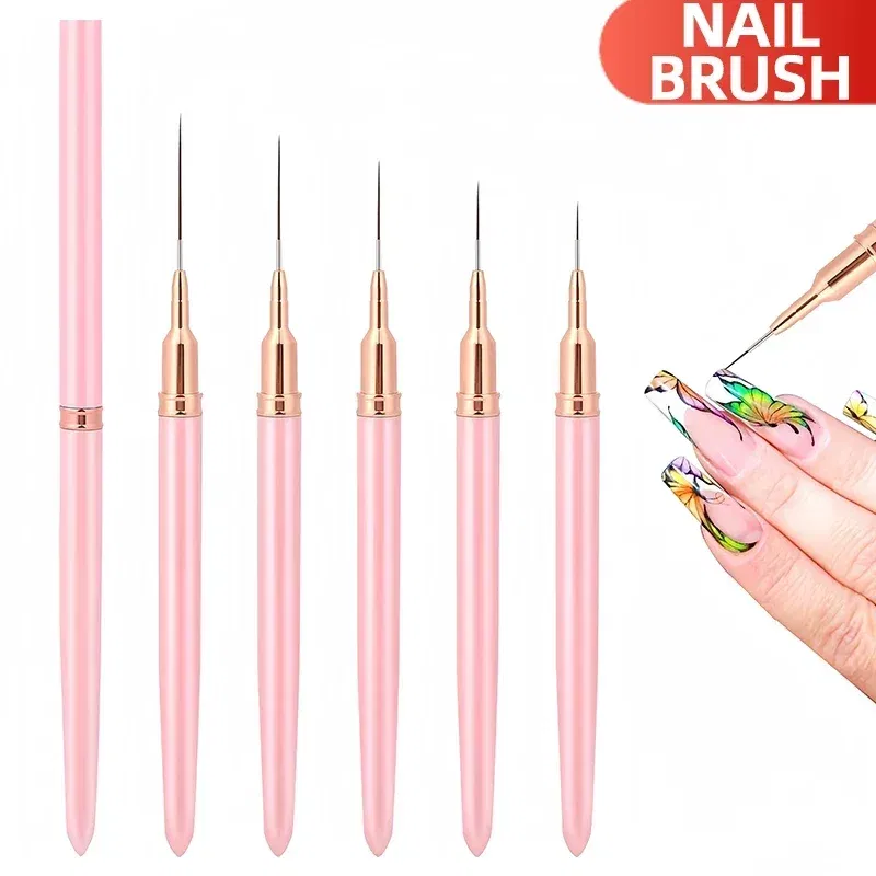 Color: VIOLET/?«?—?…° - 1Pcs French Stripe Nail Art Liner Brush Set Pink Tips Ultra-thin Line Drawing Pen Carved UV Gel Painting Brushes Manicure Tools