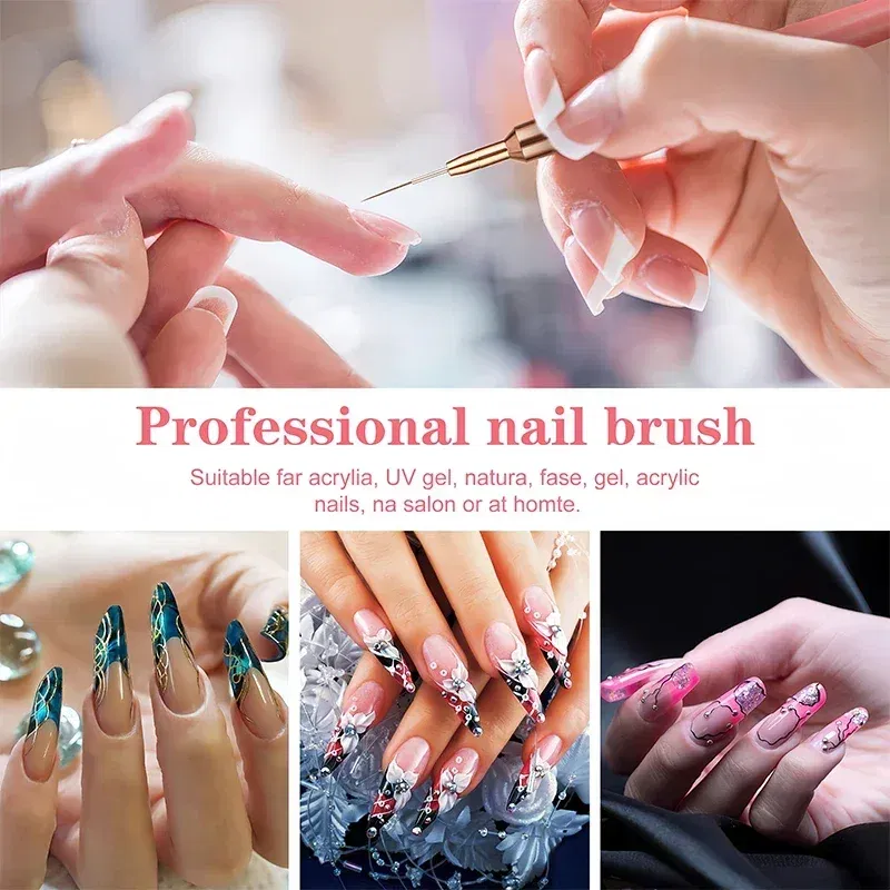 Color: VIOLET/?«?—?…° - 1Pcs French Stripe Nail Art Liner Brush Set Pink Tips Ultra-thin Line Drawing Pen Carved UV Gel Painting Brushes Manicure Tools
