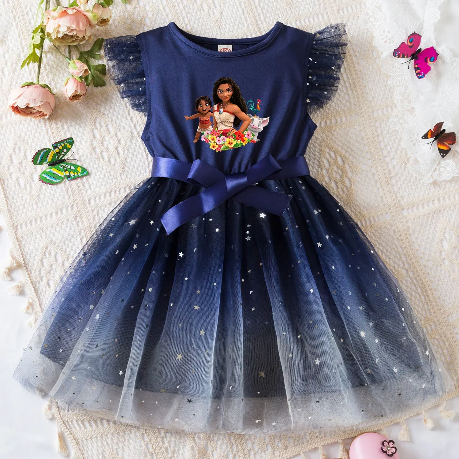 Color: Gold, Size: XL - Moana Summer Toddler Girl Dress Princess Star Baby Girls Clothes Tulle Tutu Dress for Children Party Dress 2-6Y