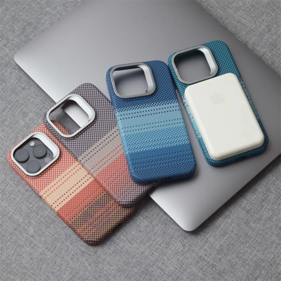 Color: Blue, Material: POLYESTER - Luxury Magnetic Stand Metal Lens Relief Carbon Fibre Pattern For Magsafe Case For iPhone 15 14 13 Pro Max Shockproof  Back Cover