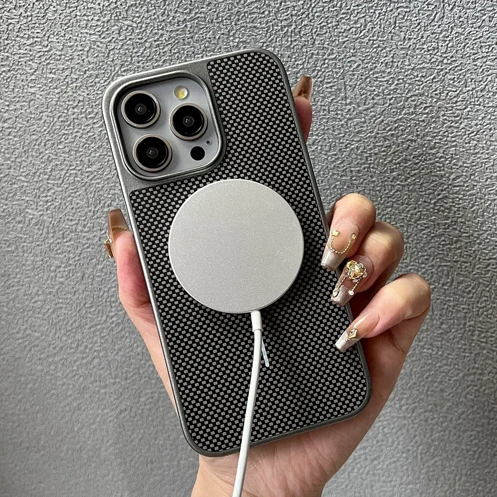 Color: black, Compatible-Phone Models: For iPhone 12 Pro Max - Carbon Fiber Textured Magnetic Phone Case For iPhone 16 Pro Max 15 14 13 12 Shockproof Soft Cover For Magsafe Wireless Charging