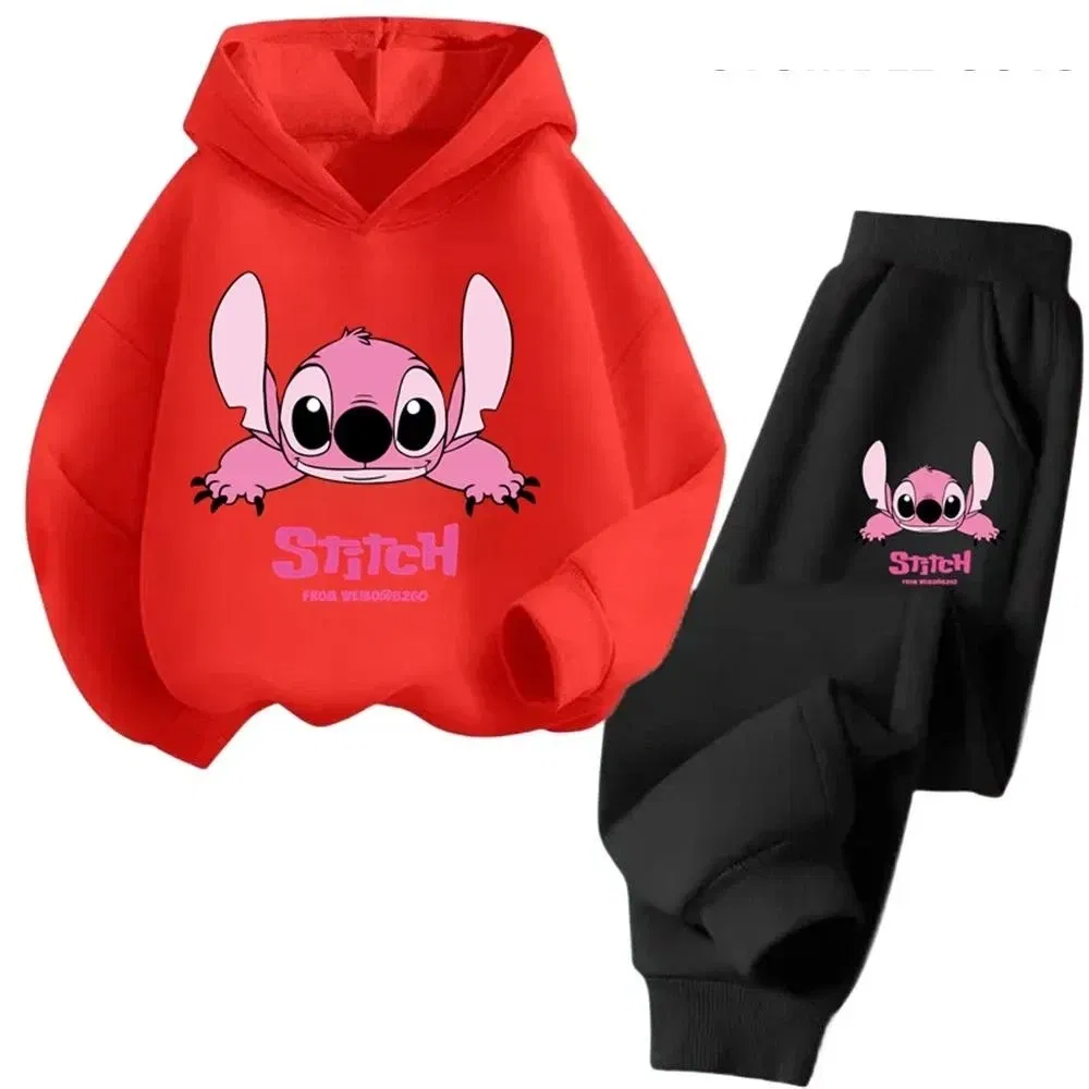 Color: army green, Kid Size: 4T - Children Hoodies Stitch Kawaii Fashion Pullover Sweatshirt Anime Trucksuit Manga Cartoons Girls Boy Kids Autumn Casual Clothes