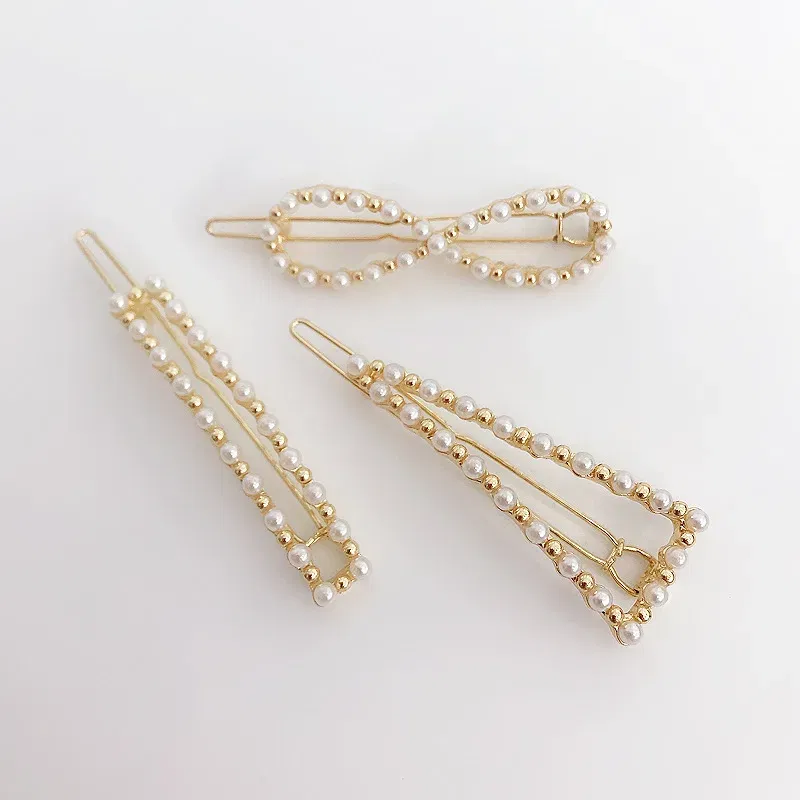 Color: green - 2019 New Fashion geometric Pearl rhinestone hairpin ball side clip Accessories For Women Girls Hairgrip Hairclip Headwear